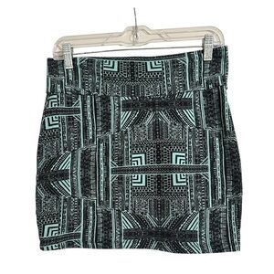 Charlotte Russe Black and Teal Geometric Mini Skirt Y2K